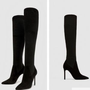 Zara socks style black heels boots new no tag
